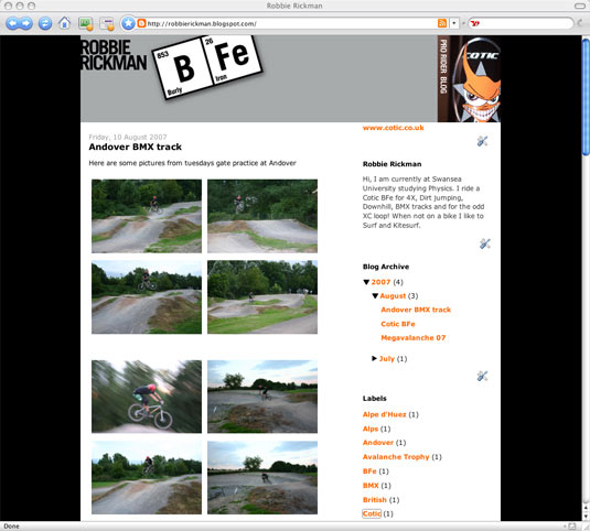 BMX on Robbie Rickman's blog
