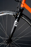 Cotic Components carbon fibre forks with disc mounts and v-brake studs as standard.