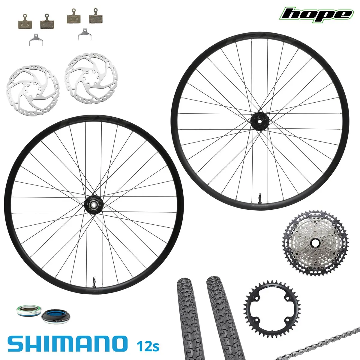 Shimano 1x12 kit with Hope RX24 wheels (thru rear)
