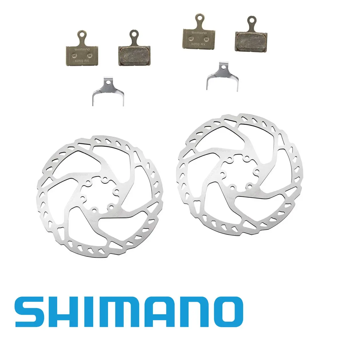 A full bike's worth of Shimano disc brake rotors and pads for your Escapade., 